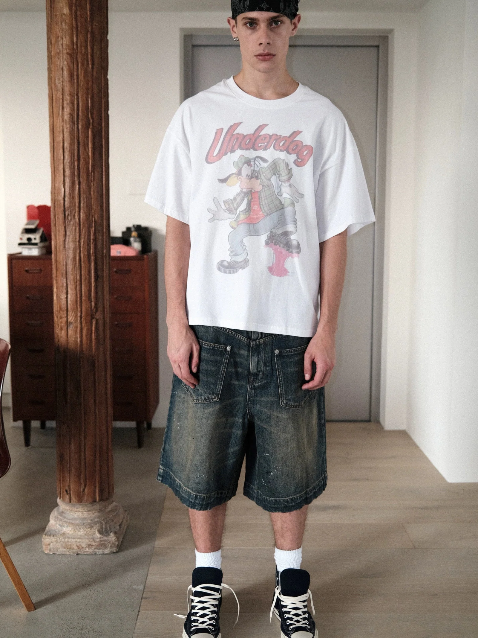 Yellow Mud-Dye Baggy Denim Shorts - Image 3