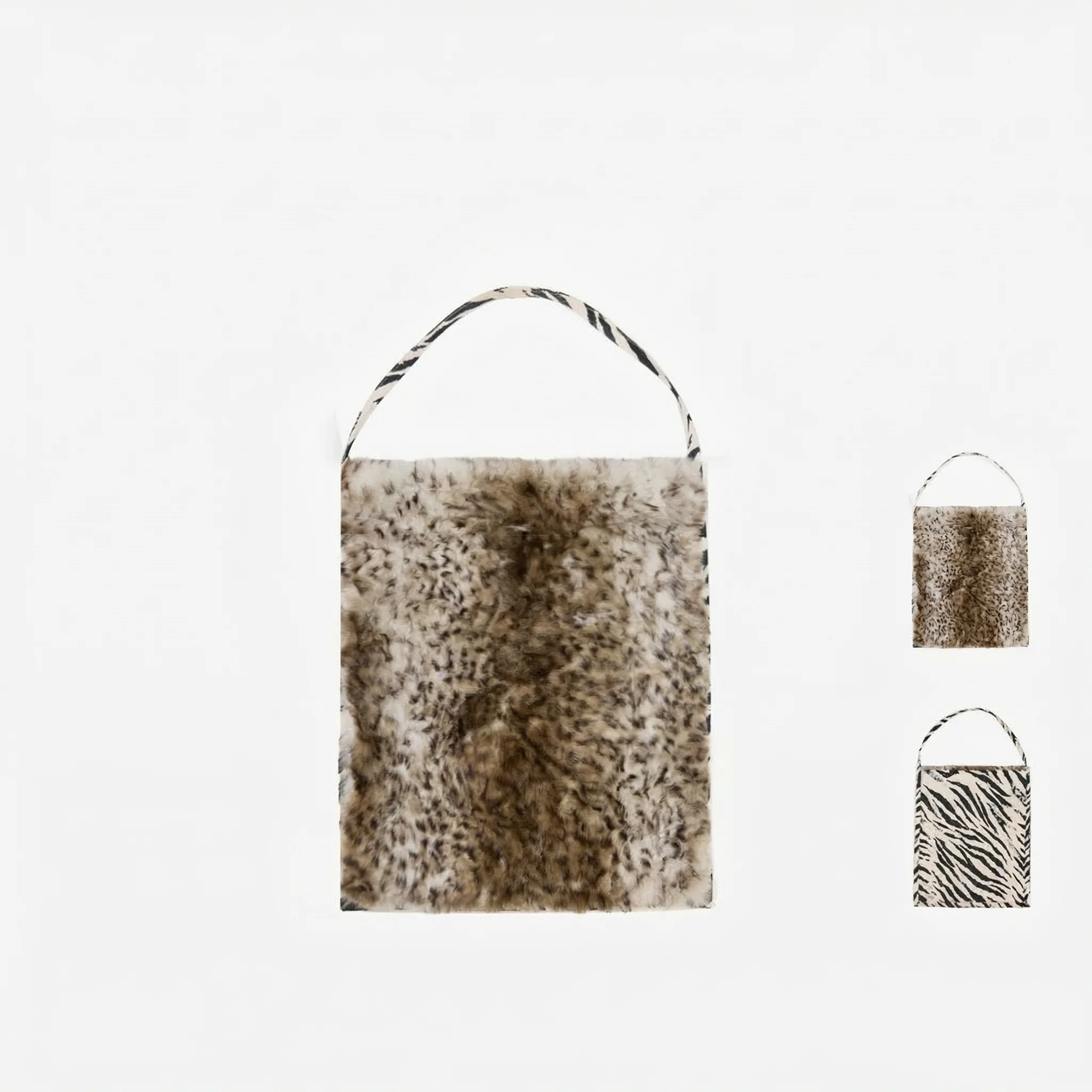 Zebra Denim Rabbit Fur Tote - Image 4