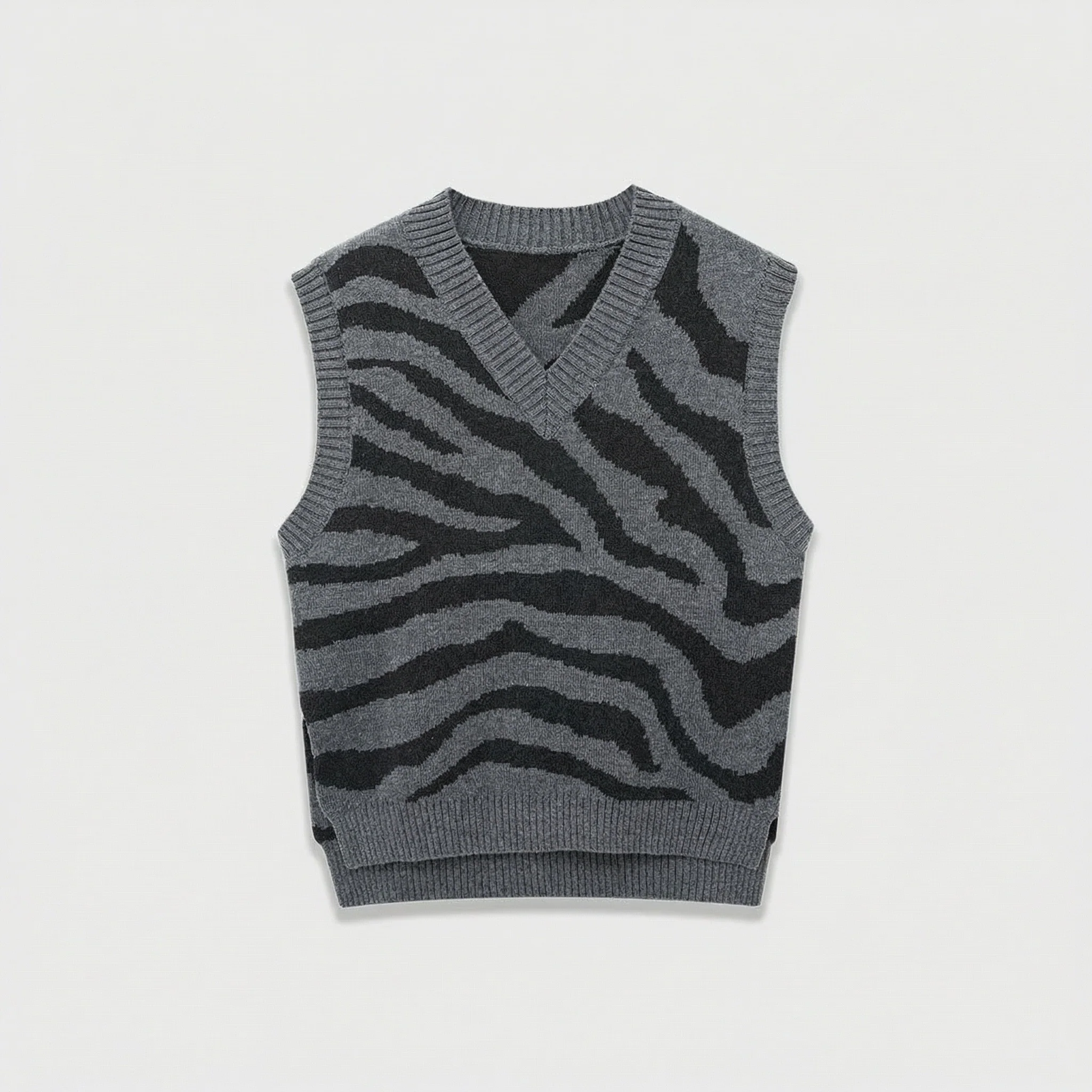 Zebra Patterned Knit Sweater Vest - Image 7