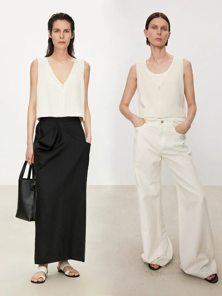 Zip-Front Ribbed Knit Crop Vest - Image 4