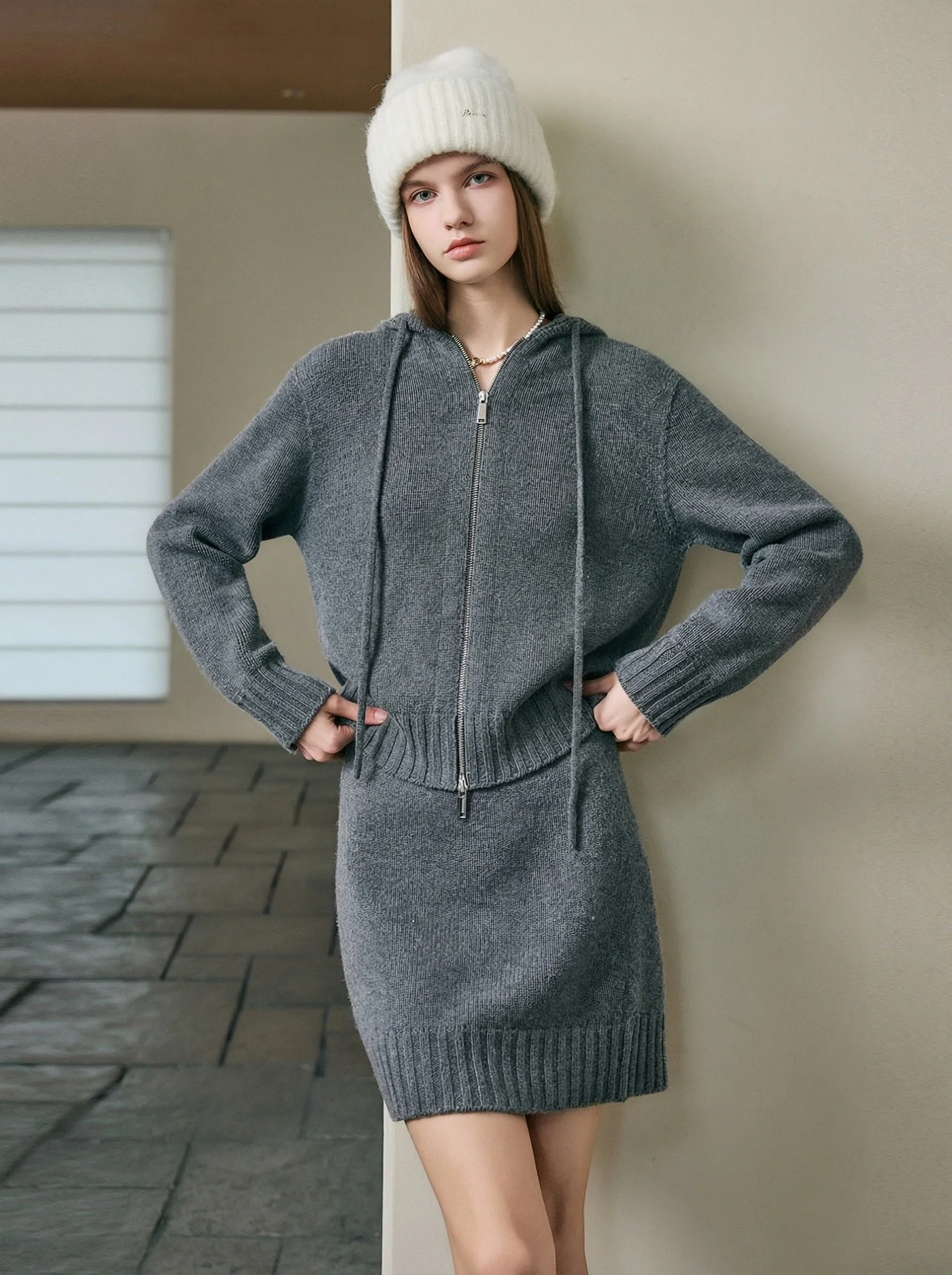 Zip Hoodie Skirt Set