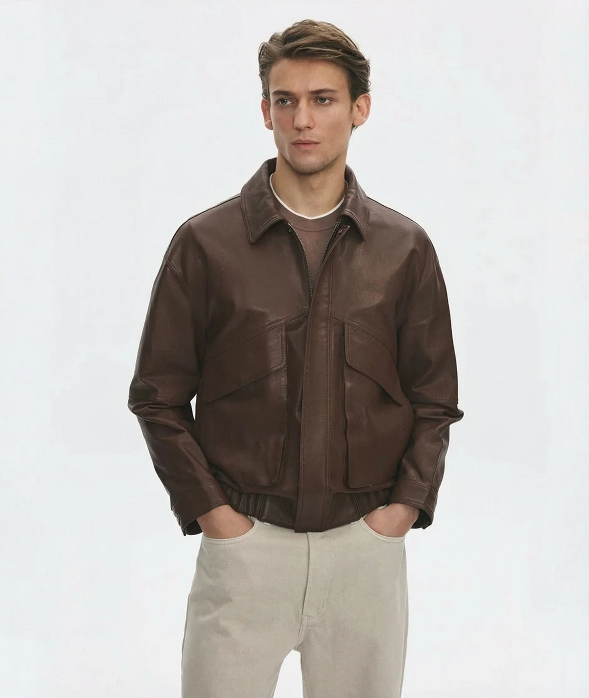 Zip Leather Blouson - Image 5