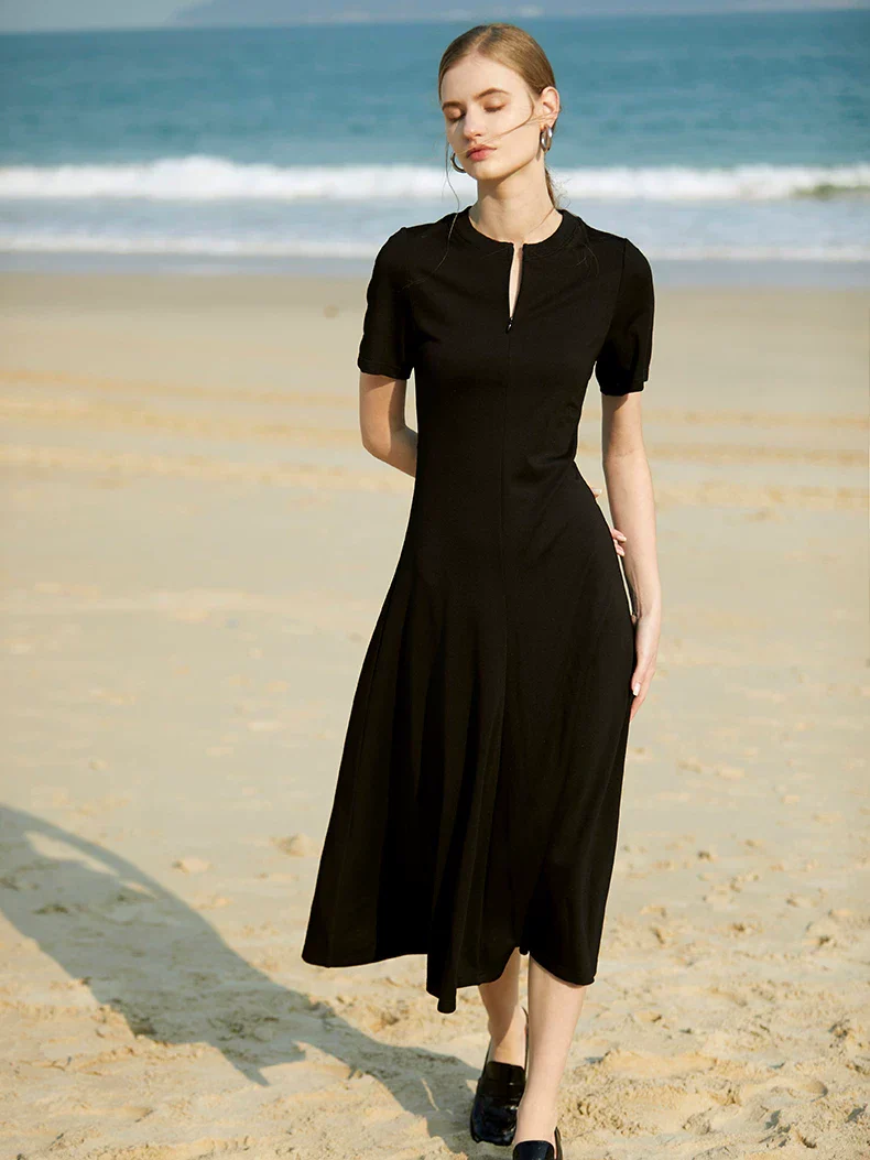 Zip Neck Midi Dress