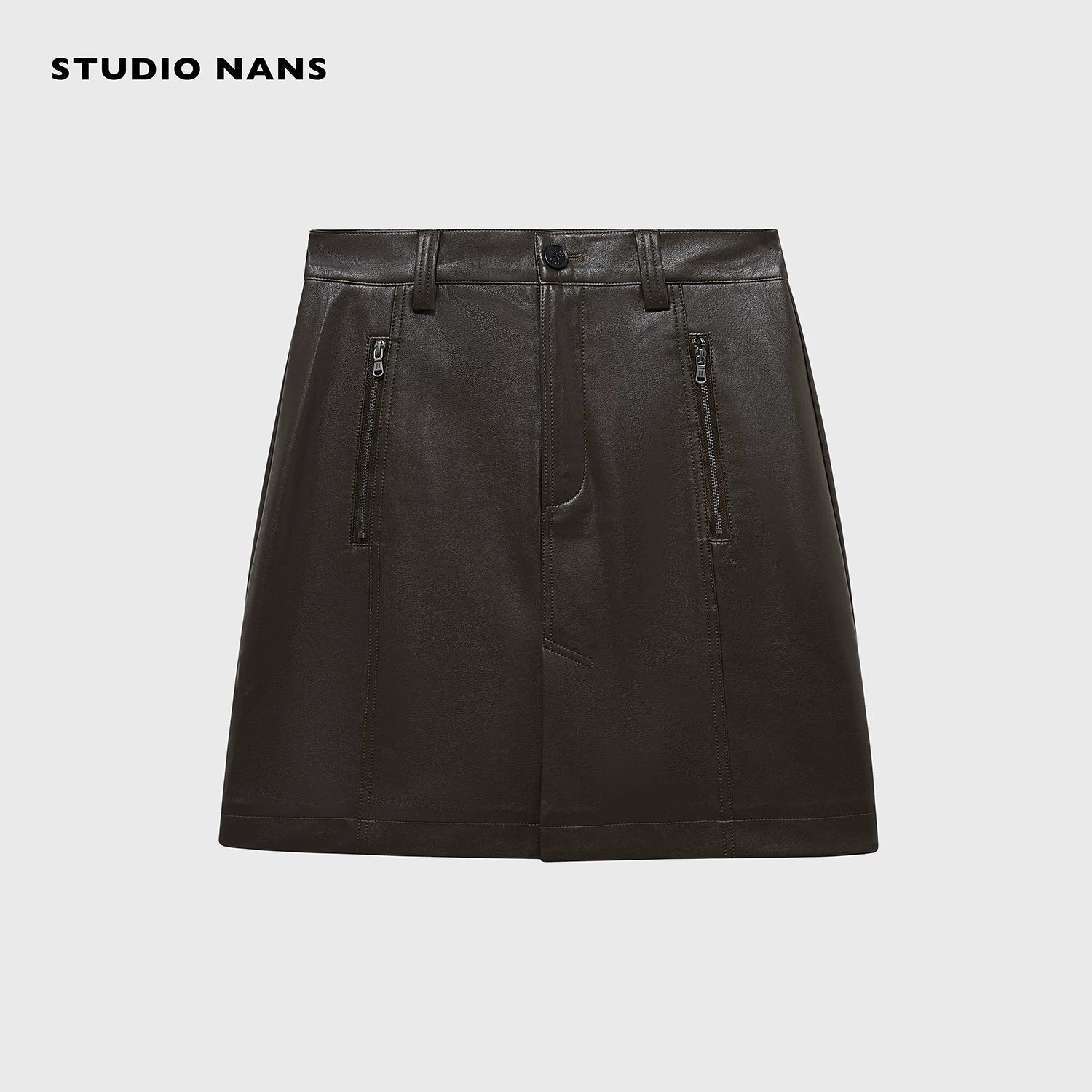 Zip-Pocket PU A-Line Mini Skirt - Image 6