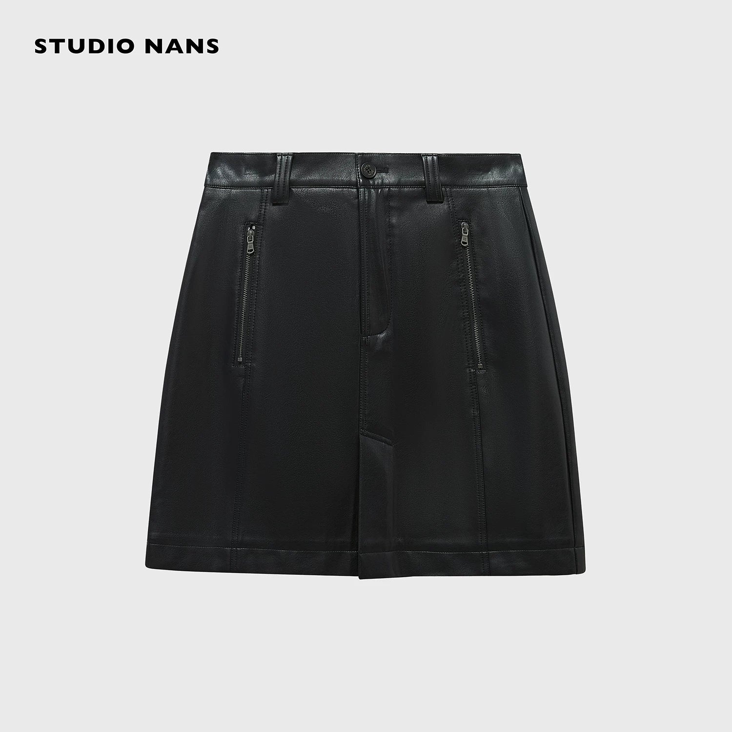 Zip-Pocket PU A-Line Mini Skirt - Image 7