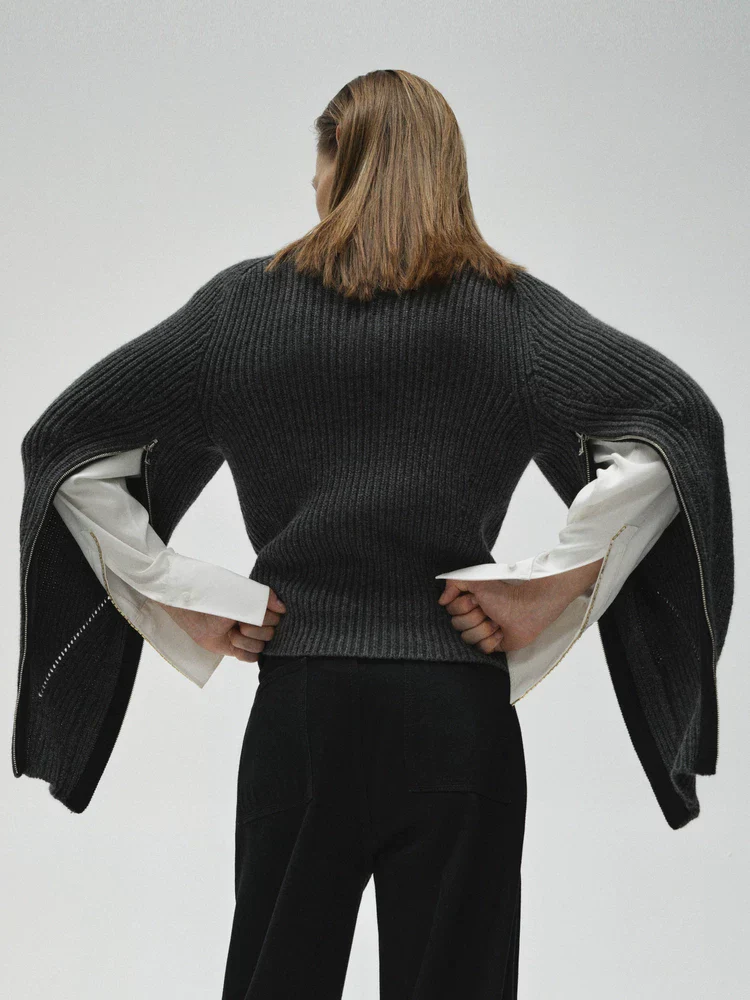 Zip-Sleeve Rib Sweater - Image 3