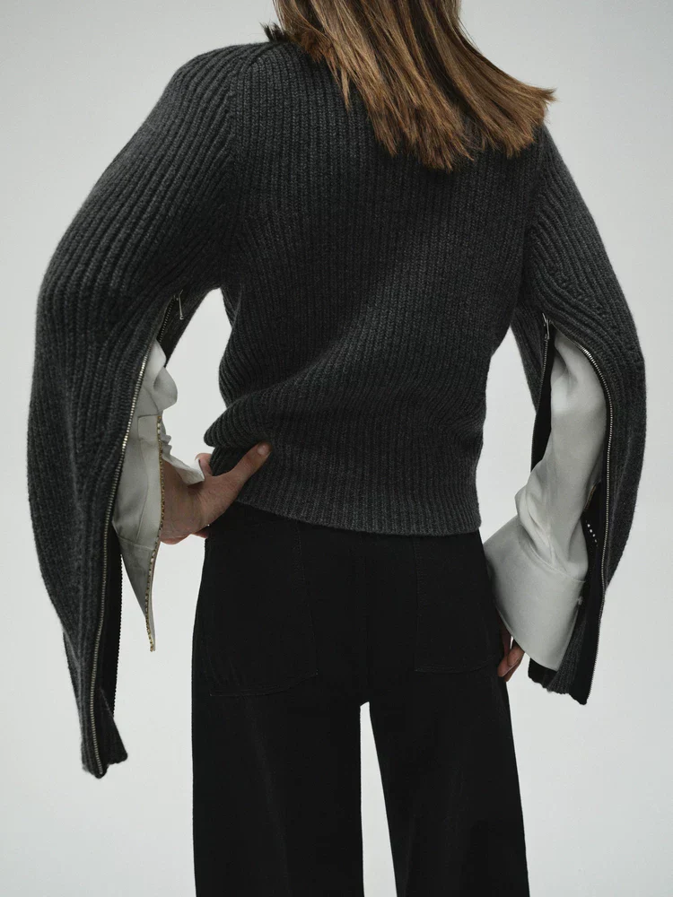 Zip-Sleeve Rib Sweater - Image 4