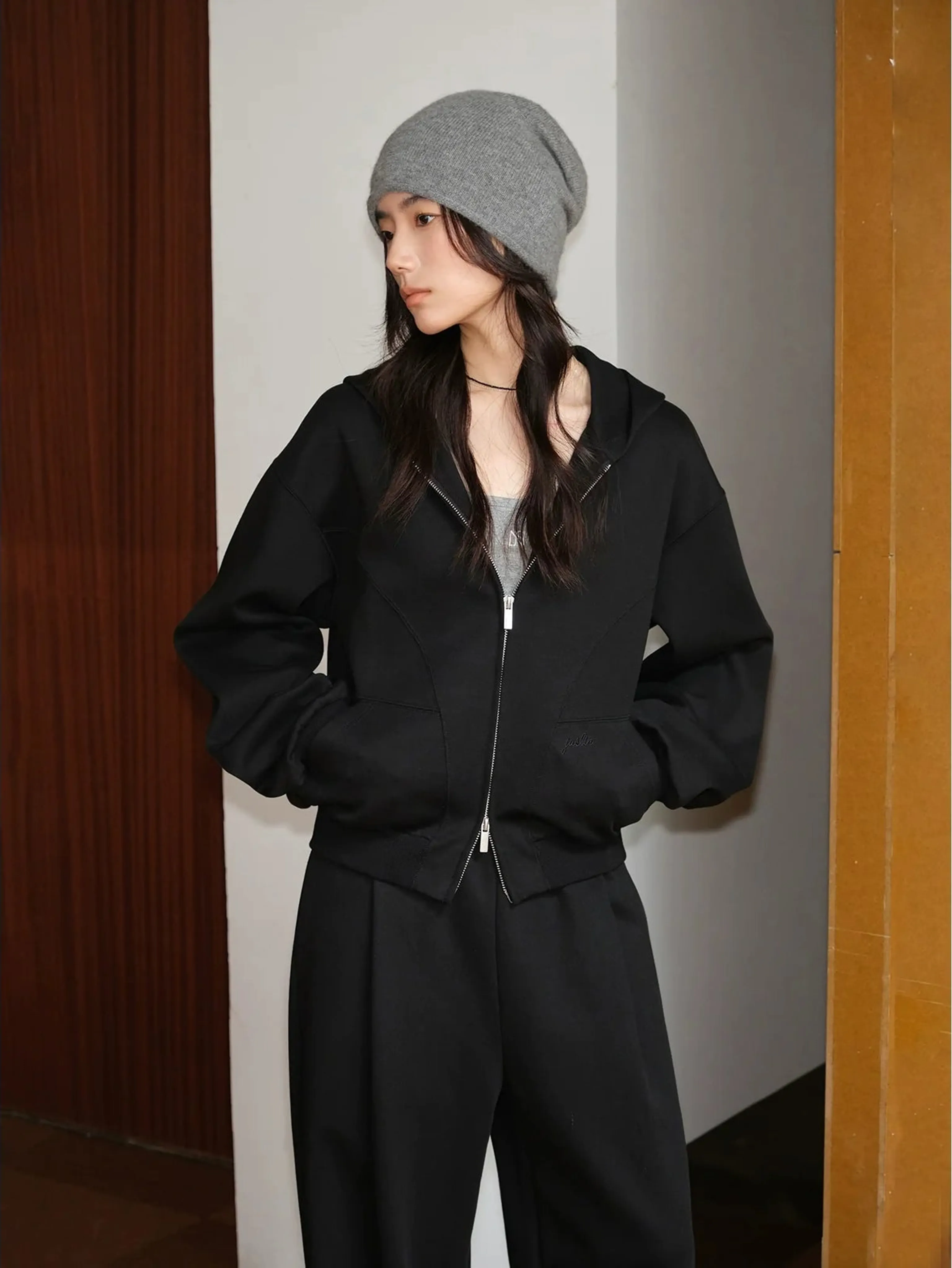 Zip-Up Hoodie and Wide-Leg Pants Set - Image 6